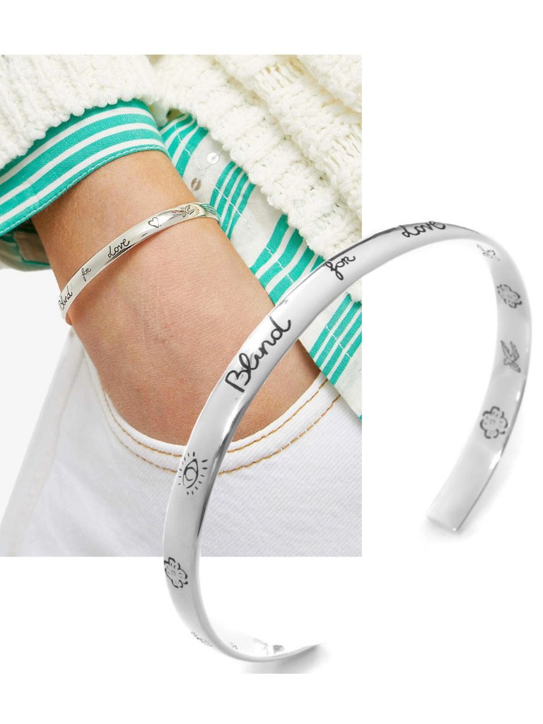 Gucci Bracelet Sterling Silver Blind For Love Engraved Cuff Sz 17